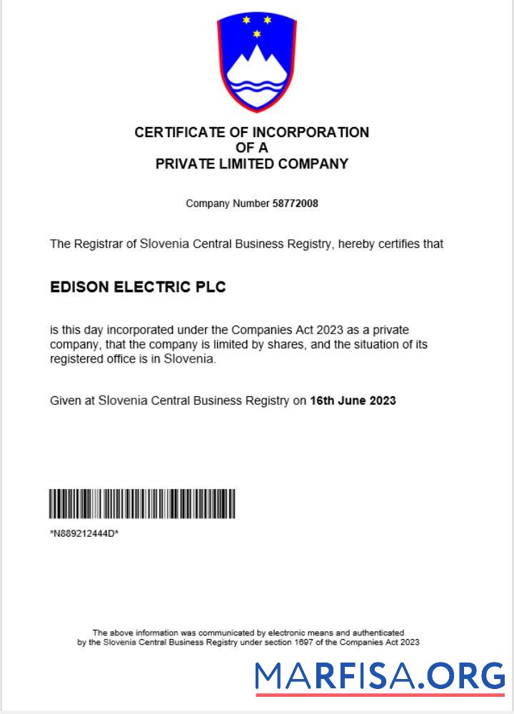 Printable Slovenia business registration certificate Word and PDF template